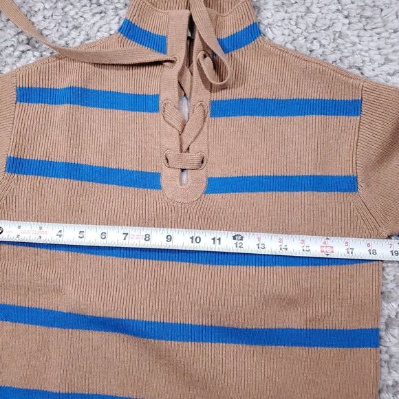 Everlane Lace Up Smock Sweater Knit Chestnut Brown Blue Striped Size XXS Wool - Picture 8 of 10
